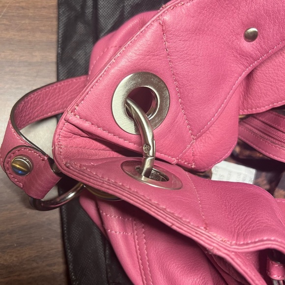 B MAKOWSKY Pink Leather Hobo Shoulder Bag Purse - Leopard Prnt Lined - Picture 7 of 9